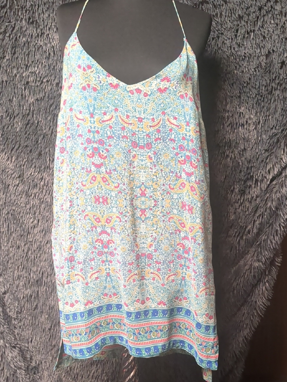 Maeve Teal Slip Dress with Pink Floral Trim